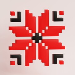 Red and black Ukrainian ethnic pattern embroidered ornament. Vyshyvanka. 3d render illustration