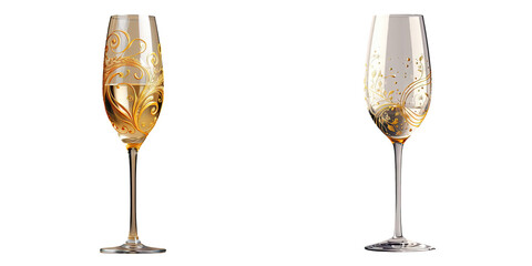 Black isolated champagne glass with gold decoration - obrazy, fototapety, plakaty