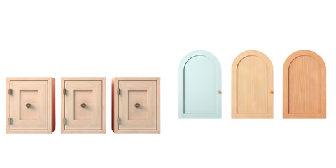 transparent background emphasizes isolated wooden cabinet doors