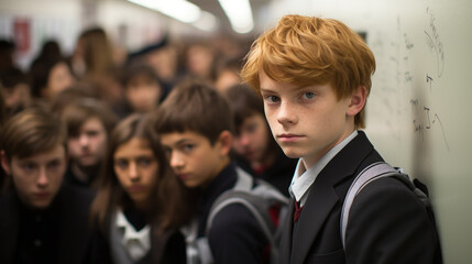 Sinister looking young male student who could be the bully of the school - Generative AI.