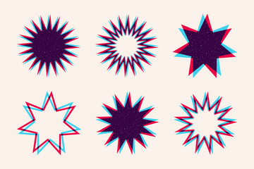 Star shaped elements. Retro risograph style.