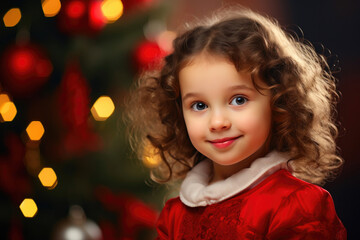 Fototapeta na wymiar Little Girl Delighting in Christmas Cheer