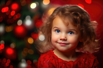 Fototapeta na wymiar Adorable Child by the Christmas Tree