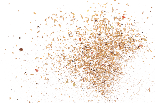 Garam masala, minced spice blend, mix black pepper, coriander, cumin, garlic granules, allspice, sea ​​salt, ground chili peppers, cinnamon, cloves grain, chopped ginger, bay leaves isolated on white