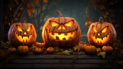 A Halloween Scene With candles, carving boo Pumpkins illustration