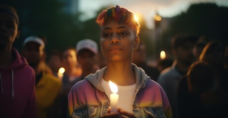 Fototapeta na wymiar Candlelight vigil for LGBTQ+ rights activists.