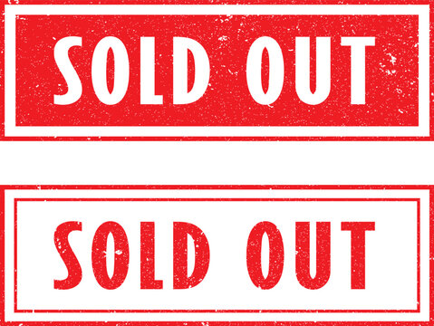 Etiqueta, sello "sold out" en color rojo
