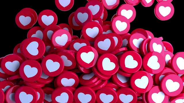 Heart Icons Coins Falling Down filling up the screen 