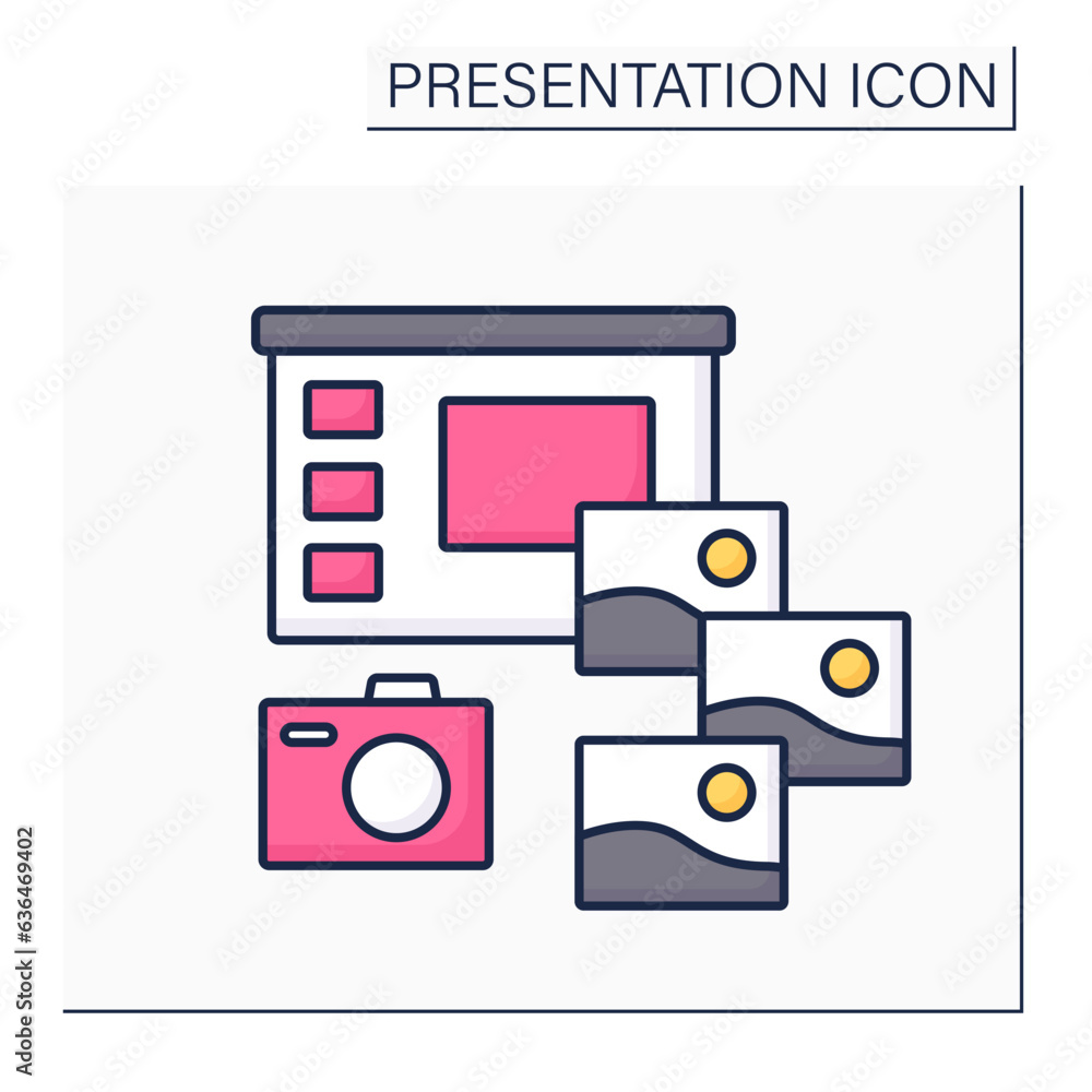 Poster photos color icon. visual material for successful slideshow. interesting pictures for improving spea