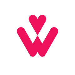 Letter W love heart minimal logo design
