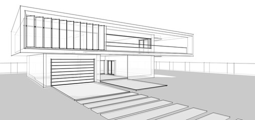 Architectural sketch of a building 3d