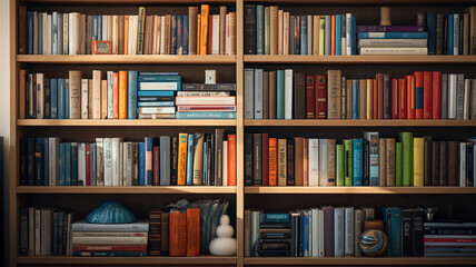 Fototapeta premium collection of reference materials and books displayed on the bookshelf