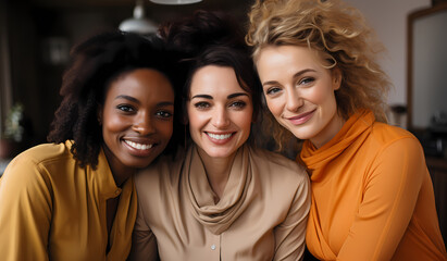 Sisterhood Snapshot: Three Diverse Friends Embracing in Warmth