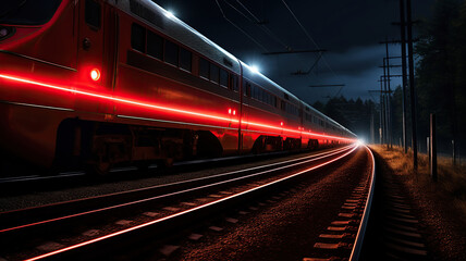 Naklejka premium Trails of light left by a moving train in the darkness of night