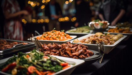 wedding reception buffet line with food and beve, Generative Ai