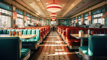 The interior of an American diner