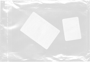 plastic transparent cellophane bag, texture looks blank and shiny, plastic surface is wrinkly, old,...