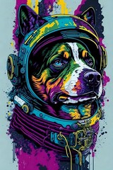 cosmonaut dog painting in graffiti