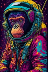 cosmonaut monkey painting in graffiti