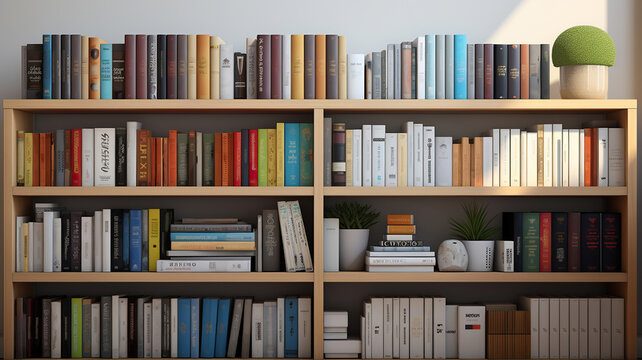 A bookshelf stocked with reference materials and books