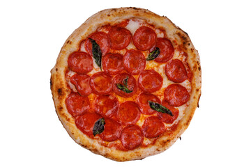 craft pizza with pepperoni on a white background