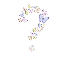 set of butterflies blue butterfly	question mark 