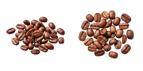 Roasted coffee beans displayed on transparent background with clipping path