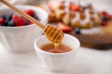honey on honey stick with belgium waffle