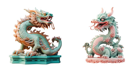 Dragon statue in Chinese style set against a transparent background