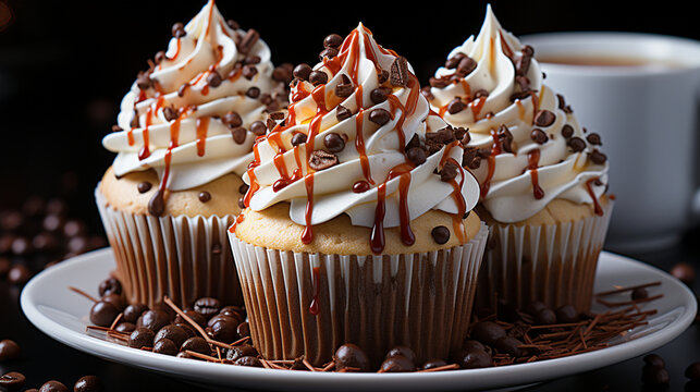 Food bakery bake photography - Chocolate cupcake wit, Generative Ai
