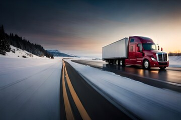 Semi Truck On Lonely Highway Beautiful Scenery 