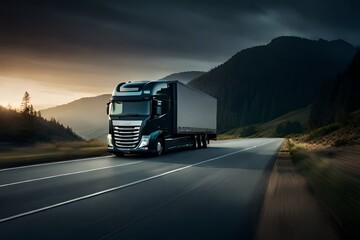 Semi Truck On Lonely Highway Beautiful Scenery 