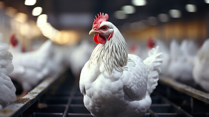 broiler chicken is housed in a contemporary enclosure - obrazy, fototapety, plakaty