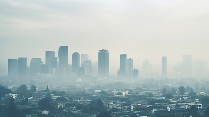 city skyline shrouded in dense smog or haze