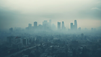 city skyline shrouded in dense smog or haze - obrazy, fototapety, plakaty