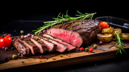 Healthy lean grilled medium-rare beef steak in, Generative Ai