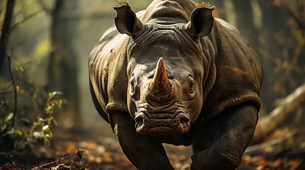 Fotobehang a rhino is in the water © maretaarining