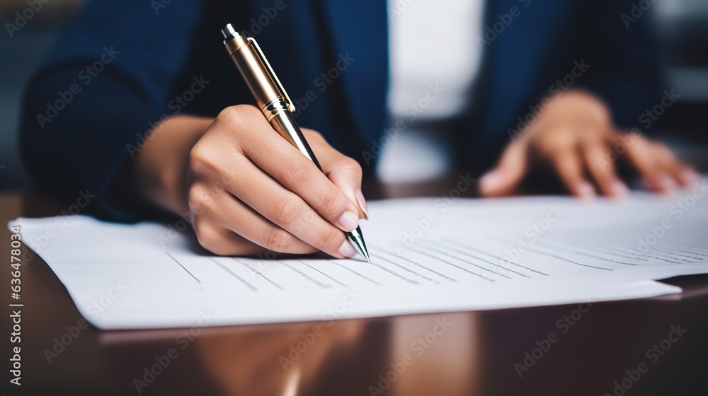 Poster close-up of a professional working on a document. generative ai