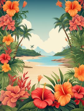 Hawaii Luau Personalize, Fill in the Blank, design Template Illustration and backgrounds for party and celebration printed invitations, posters, flyers, tropical, leaves, flowers, paradise, vacation