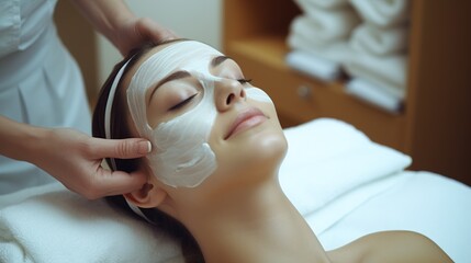 Obraz na płótnie Canvas Spa relaxation with a woman enjoying facial treatment