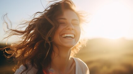 Smiling Woman Portrait in Summer Nature