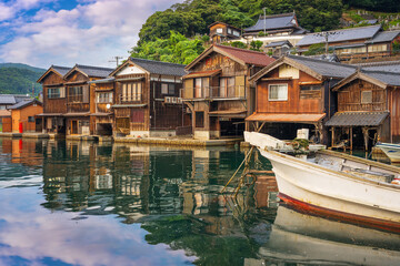 Fototapeta na wymiar Kyoto, Japan with Funaya boathouses on Ine Bay
