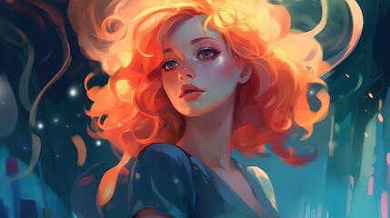 Beautiful girl illustration. Generative AI