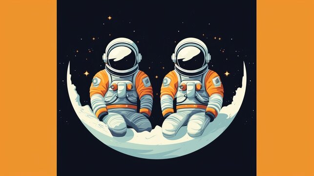 Astronauts Walking On A Planet, Vector Illustration. Generative AI