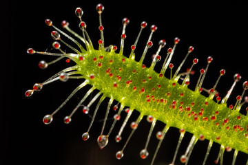 Carnivorous plant Drosera capensis, known as Cape sundew in selective focus.