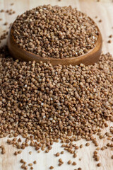 A large amount of roasted buckwheat harvest