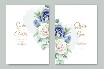 elegant wedding invitation card with blue flowers 