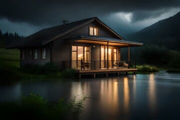 Fototapeta na wymiar house on the lake generated by AI technology 