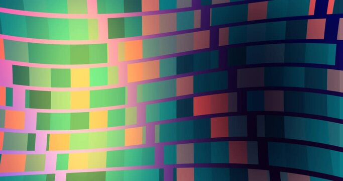 Abstract wavy striped geometric neon background. 4K resolution Abstract loop animation of disco ball inside background.