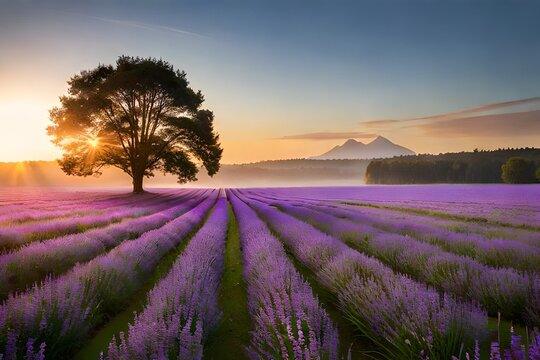 lavender field at sunset © usman